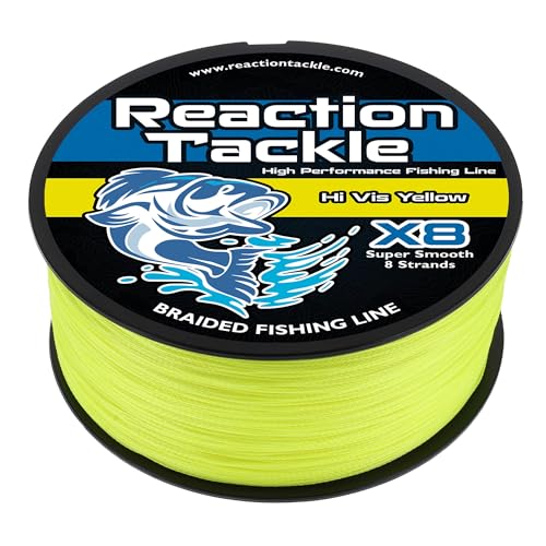 Reaction Tackle Braided Fishing Line - Pro Grade Power Performance for Saltwater or Freshwater Fish - Colored Fishing Line Braid for Extra Visibility - color: X8 Hi Vis Yellow, size: 10 Lb (500 Yards)