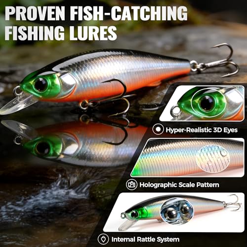 PLUSINNO Fishing Lures, All-in-One Fishing Tackle Box with Tackle Included, Fishing Gear Lure Bait Accessories Kit for Freshwater Bass Trout, Ideal Fishing Gifts for Men, Father & Beginners - color: 128Pcs Fishing Lures Kit