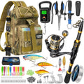 THKFISH Telescoping Fishing Rod and Reel Combo with Backpack, Carbon Fiber Travel Fishing Pole Spinning Reel Kit with Fishing Lures, Fishing Tools Kit for Men - color: Khaki Backpack With Fishing reel & rod, size: 1.8M 5.9FT
