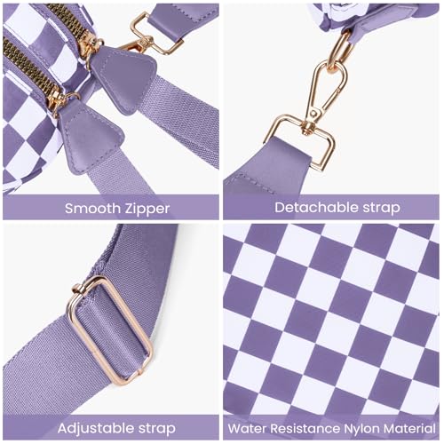Checkered Crossbody Bum Bags for Women Nylon Checkered Purse Checkerboard Fanny Pack - color: A10-cloud Purple