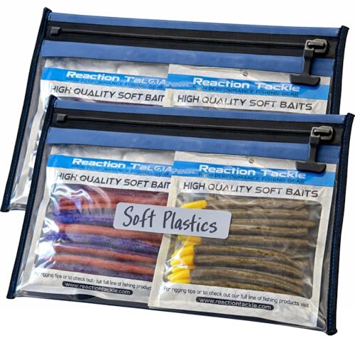 Reaction Tackle Waterproof Clear Tackle Bags, Dive Rated Zipper Submersion Proof Storage for Soft Plastics and Lures, Gusseted and Flat for Boats and Kayaks, 16x12 in, 2-Pack - size: 16x12 in, 2-Pack
