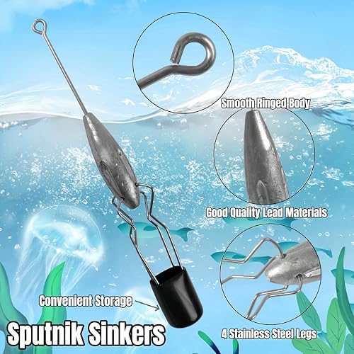 3Pcs Sputnik Sinkers Fishing Weights Sinkers Surf Casting Fishing Sinkers Lead Weights Sinkers Long Tail Fishing Weights Drop Shot Sinkers for Saltwater Catfish Beach Sand Ocean-1oz - size: 2.5oz