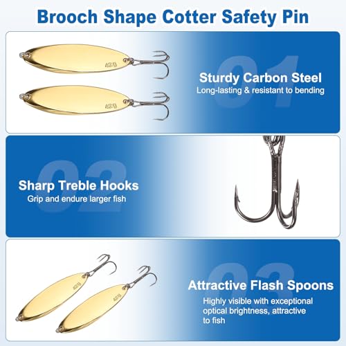 Fishing Spoons Lures, Metal Saltwater Treble Trout Lures Jigging Spoon with Treble Hooks Casting Spinner Baits - color: Gold, size: 42g / 1 1/2oz