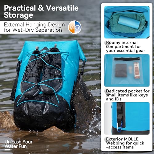 MARCHWAY Floating Roll Top Dry Bag, Flexible Lightweight TPU Waterproof Backpack 20L/30L/40L with Padded Straps for Boating, Kayaking, Swimming, Hiking, Beach (Blue, 40L) - color: Blue, size: 40L