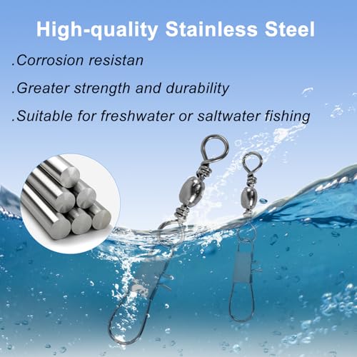 210PCS Fishing Swivels, 5 Sizes Barrel Swivels with Snaps, Fishing Swivels Saltwater Freshwater Snap Connector for Quick Connect Fishing Lures