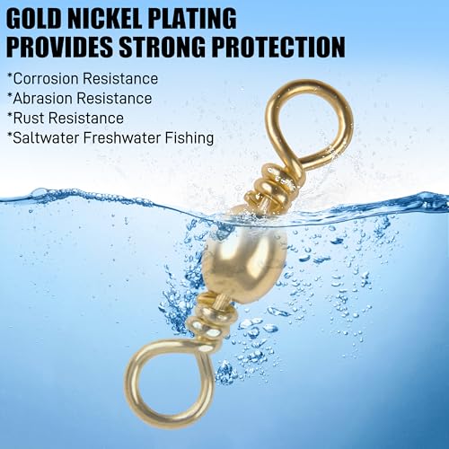 SILANON Barrel Swivels Fishing Tackle,60/120pcs Rolling Ball Fishing Swivels Connector Stainless Brass Solid Rings High Strength Saltwater Fishing Swivels Accessories - color: Golden, size: 10#-60pcs