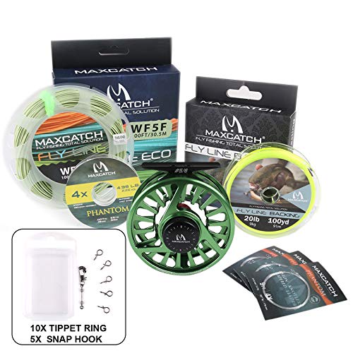 Maxcatch AVID Fly Fishing Reel with CNC-machined Aluminum Body - 1/3, 3/4, 5/6, 7/8, 9/10 Weights(Black, Green, Blue) - color: Reel+Line Combo Green, size: 3/4wt