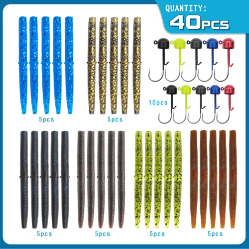 Senko Worms 40/133Pcs Fishing Soft Plastic Bait Bass Fishing Lures | Crawfish Lure Soft Plastic Worms Fishing Lure Wacky Rig Carolina Rigged - color: B-Senko Lures 40pcs 3.15in