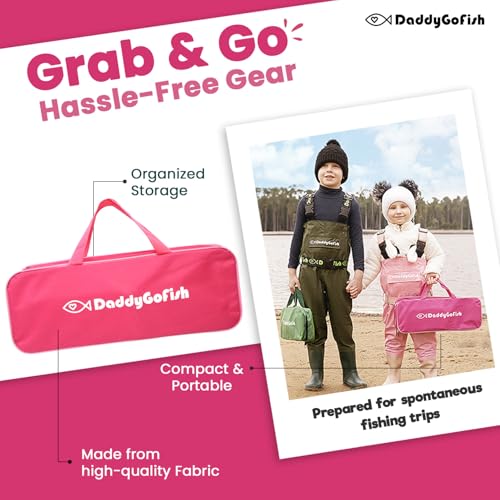 DaddyGoFish Kids Fishing Pole - Rod Reel Combo Tackle Box Starter Set - First Year Small Gear Kit for Boys Girls Toddler Youth Age Beginner Little Children - color: Pink (Essential Set), size: 5ft