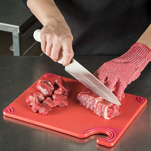 San Jamar Saf-T-Grip Plastic Cutting Board with Safety Hook, 9" x 12" x 0.375", Red - color: Red