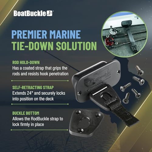 BoatBuckle Gunwale/Deck Mount Retractable Rod Tie-Down, 24-Inch Self-Retracting Fishing Rod Holder for Boats - size: 24-Inch (1-Count)