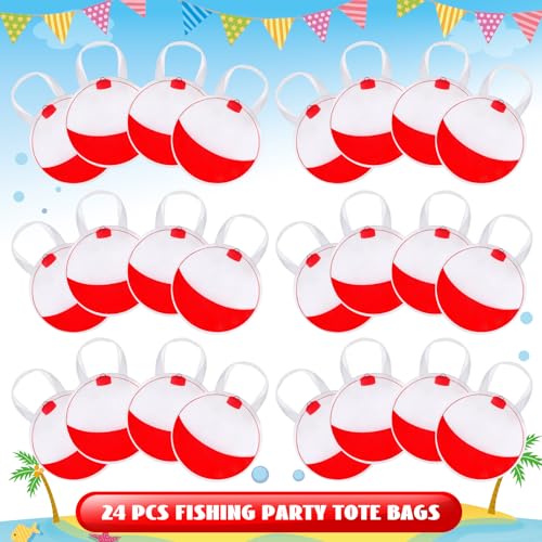 Shihanee 24 Pcs Fishing Bobbers Party Favor Bags Fishing Themed Goody Candy Bags Sport Game Treat Handbags Fisherman Non Woven Gift Handbags for Summer Theme Party Supplies - style: Fishing Bobbers