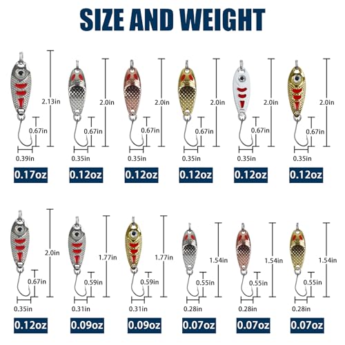 Trout Fishing Spoon Lures Set - Hard Bait Spinner Single Hook Mini Fishing Jig Metal Spoon Lures for Perch, Char, Crappie