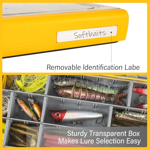 Waterproof Anti-Corrosion Tackle Box One Hand Latch 3600 and 3700 Organizer with Removable Dividers Lure Box and Terminal Tackle Trays Fishing Storage Yellow (3600) - size: 3600