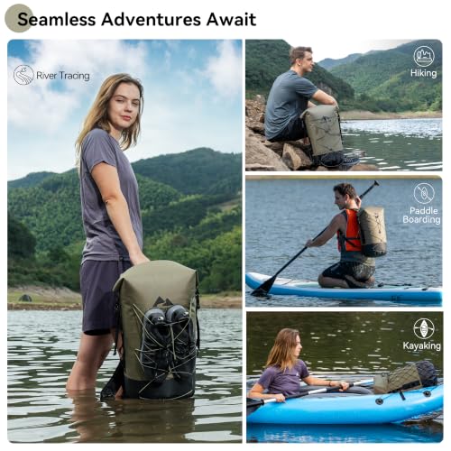MARCHWAY Floating Roll Top Dry Bag, Flexible Lightweight TPU Waterproof Backpack 20L/30L/40L with Padded Straps for Boating, Kayaking, Swimming, Hiking, Beach (Green, 40L) - color: Green, size: 40L