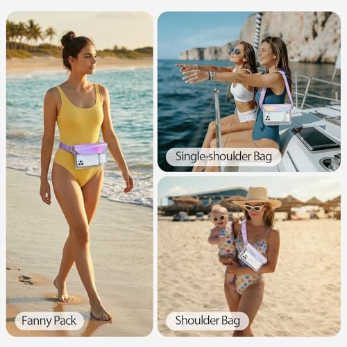 IP68 Waterproof Phone Pouch Case Three-Layer Seal for iPhone 17 16 Pro Max/15/14, IP68 Travel Cellphone Dry Bag Beach Cruise Ship Essential Fanny Pack with Crossbody Lanyard, Iridescent - color: A9- Iridescent Fanny Pack