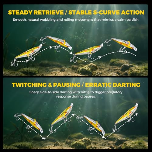Fishing Lures Minnow Fishing Jerkbait Hard Bait, Noisy Wiggling and Vibrating Actions for More Bites, Deep Diving Swimbait Hard JerkBaits for Bass Pike Trout Walleye Freshwater Saltwater - color: Combination A