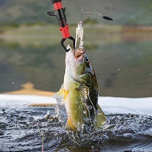 mouhike Fishing Pliers Fish Lip Gripper Fishing Tool Kit Muti-Function Saltwater Fishing Line Cutter Hook Remover with Sheath Lanyard, Fly Ice Fishing Gear Fishing Gifts for Men Women - color: Red & Black