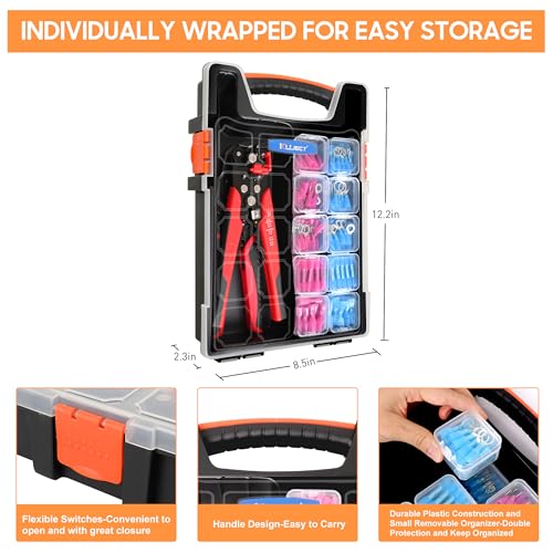 Kuject Crimping Tool Kit with 340 PCS Heat Shrink Connectors | AWG 22-10, Portable All-in-One Case, Ratchet Crimper, Self-Adjusting Wire Stripper , Butt, Ring, Female & Male Connectors