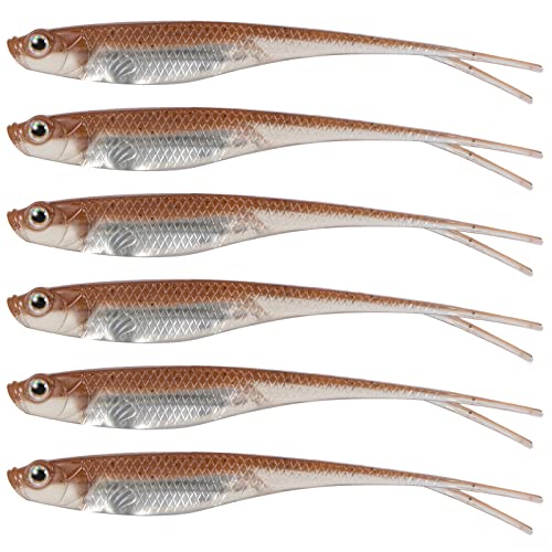 Dr.Fish Soft Plastic Baits, Fork Tail Soft Jerkbait Minnow Lures, 3 to 4-3/4 Inches Soft Swimbaits Jerk Shad Baits Crappie Bass Fishing Lures - color: Light Brown, size: 4"-5 Pack