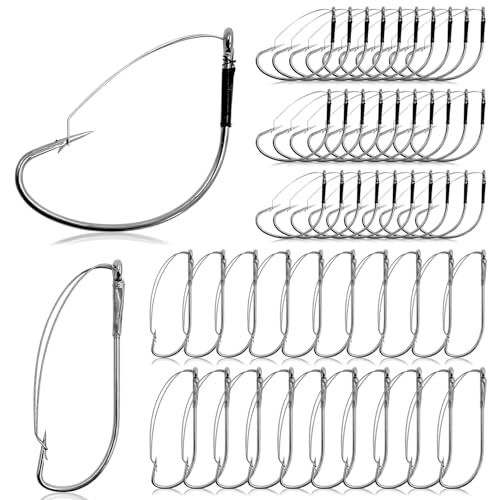 YOTO 50PCS Weedless Wacky Worm Hooks - Wide Gap Rig Fishing Hooks, Carbon Steel Bass Fishing Hooks for Soft Worm Baits