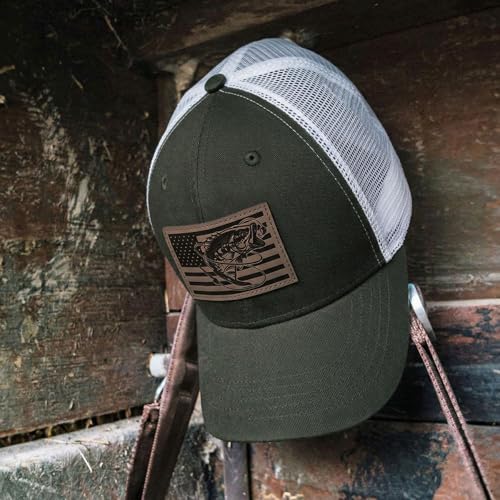 Fishing Gifts for Men - Snapback & Trucker Hats - American Flag Outdoor Fishing Hat - color: 03.dark Green (Bassflag)