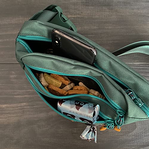Wilderdog Utility Fanny Pack stores Treats, Balls, Keys in 3 Pockets with adjustable strap and Poop Bag dispenser (Evergreen) - color: Evergreen