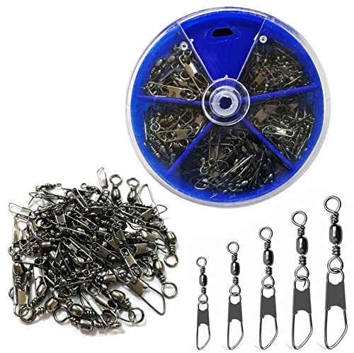 Fishing Snap Swivels Rolling Barrel Swivels with Safety Snaps High Strength Copper and Stainless Steel, Black Nickel Coated Quick Connect Swivel Snap Fishing Tackle - color: 50pcs(6,8,10,12,14#)