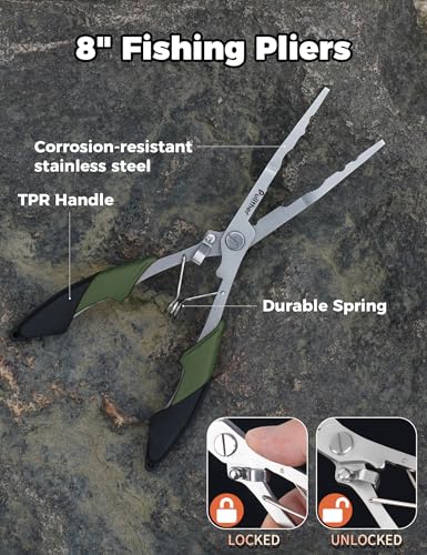 Fishing Tools Kit, Fishing Pliers,Fishing Scissors, Fishing Line Cutter for Braided Fishing Line,Fishing Gear with Lanyard - color: 8"Fishing Pliers Green