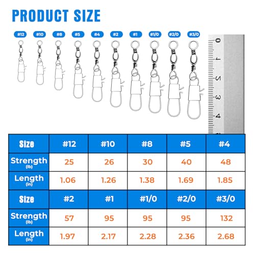 100 PCS Fishing Swivels Snap,Stainless Steel Swivel Fishing Line Connector,Interlock Fishing Hooks Clip,Barrel Snap Swivels for Freshwater and Saltwater Fishing - size: #2-57 lb-100PCS