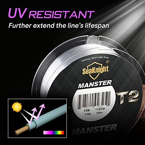 SeaKnight T2 100% Fluorocarbon Fishing Line, 110YD Japanese Material Leader Line, Low Visibility High Strength Abrasion Resistant for Saltwater Freshwater Fishing (3-35LB) - size: 3LB-110YD