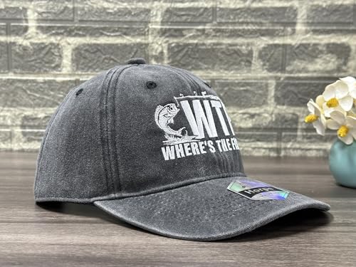 Fishing Baseball Cap for Men Women, Adjustable Embroidered Hat | Fishing Gear, Outdoor Adventure Design, Precision Embroidery Craft, One Size Adjustable Fit - color: Wheres the Fish (Washed Black)