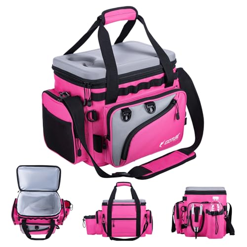 Goture Pink Fishing Rod and Reel Combos with Cooler Tackle Bag, 6FT-9FT Telescopic Fishing Pole with Spinning Reel,4 3600 Trays,Lures,Pliers,Travel Full Kit for Freshwater Saltwater, Women/Beginners - color: A:Pink Tackle Bag with Cooler, size: 19.69"x11.