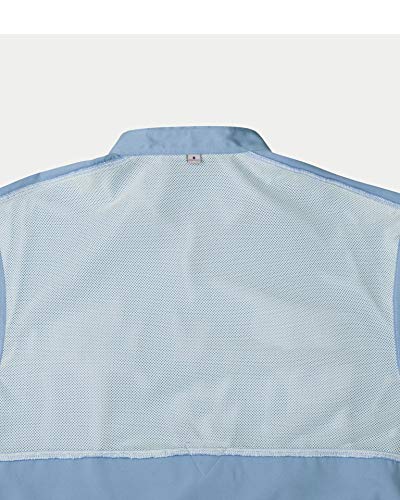 Alimens & Gentle Short Sleeve Fishing Shirt Wicking Fabric Sun Protection Casual Button Down Shirts - color: Blue, size: Small