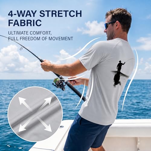 Riverruns Men's Fishing Shirt Short Sleeve UPF 50+ UV Sun Protection T-Shirt Rash Guard Swim Shirt #1024 - color: Light Gray / Fly Fishing, size: Medium