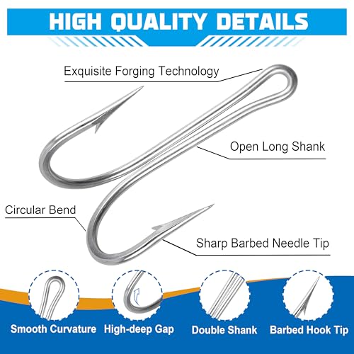 10pcs Double Fishing Hooks, Classic Stainless Steel Frog Hooks with Sharp Open Shank Barbed for Saltwater Freshwater Fishing - size: 10/0-10pcs