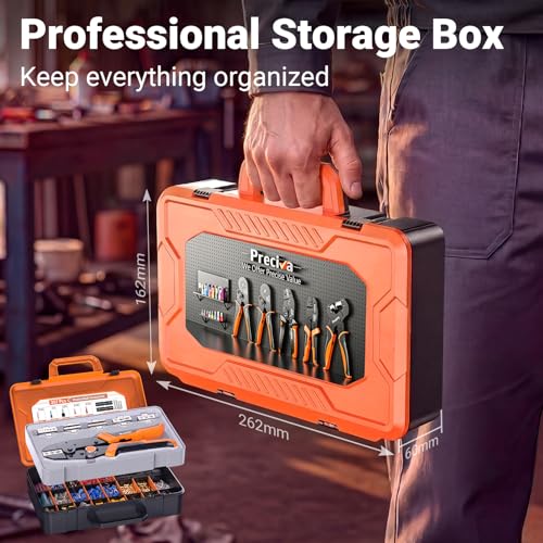 Preciva Crimping Tool Kit with 6 Interchangeable Jaws, Adjustable Ratchet Crimper with Pressure Knob, 361pcs Terminals, Ergonomic Handle & Storage Case – MC4 Crimping Tool for Electrical Work - size: 361