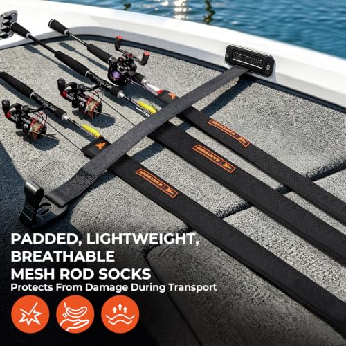 KastKing MeshGuard Rod Socks, Fishing Rod Sleeve, Neoprene Fishing Pole Sleeve, Fishing Rod Covers, Built-in Hanging Loop & Adjustable Lanyard, Fits Casting, Spinning, & Fly Rods - color: Black 1 Pcs, style: Spinning