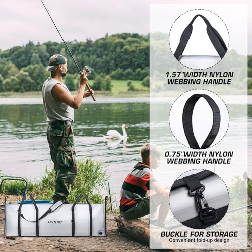 Goture Insulated Fish Cooler Bag, 840D TPU Leakproof Fish Kill Bag with Airtight Zipper, Large Waterproof Fishing Cooler Bag with Carry Handle, Drain Plug, Keep Ice Cold All Day, 59.8inx20in