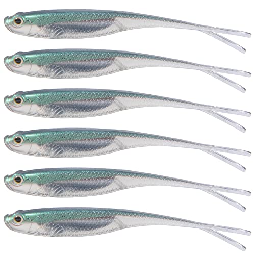 Dr.Fish Soft Plastic Baits, Fork Tail Soft Jerkbait Minnow Lures, 3 to 4-3/4 Inches Soft Swimbaits Jerk Shad Baits Crappie Bass Fishing Lures - color: Green, size: 4"-5 Pack