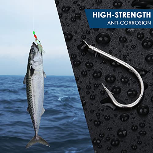 10 pcs Mackerel Feathers Rigs Saltwater, Pre-Tied Sea Fishing Bait Rigs with Luminous Colorful Feathers/Luminous Beads Bionic Flying Insects, Lure Rigs for Mackerel, Pollock, Cod, Bass - size: Hook Size 12+16+18, style: Style 1