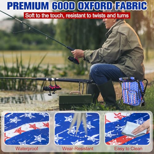 Kikerike Backpack Stool Cooler Chair Heavy Duty 300 LBS Max Load Portable Lightweight Stool Backpack Folding Fishing Cooler Seat for Camping Hunting Fishing - American Flag - color: American Flag
