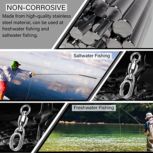Atibin High Strength Fishing Swivel Steel Stainless Connector Swivel Snaps Saltwater Ball Bearing Split Rings Freshwater White Nickel 30lbs-156lbs - size: Size 1+1 (40lb) 25 pcs