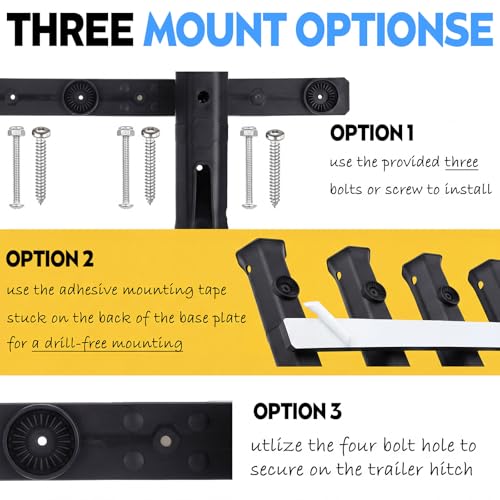 Adjustable Fishing Rod Holders for Golf Cart 4 Tube Wall Mounted Fishing Rod Holders for Boat, Bike, Garage, Kayak, Crate, Wagon & Rv, with Mounting Screws and Elastic Cords - color: Black