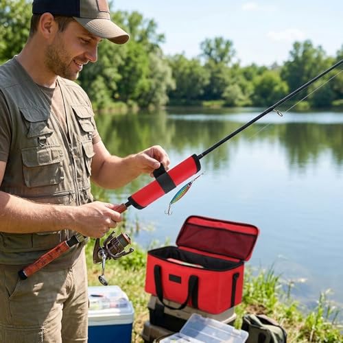 9PC Fishing Hook Covers Set,8 Red Lure Wraps for Fishing Rod and 1 Clear PVC Lures Protector,Fishing Lure Wraps,Bait Storage Protector Easily See Bait Glove to Keep Fishermen Safe