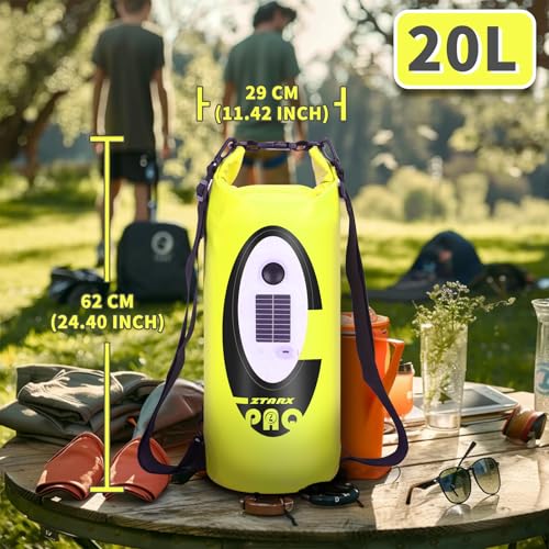 FELICON Waterproof Dry Bag Backpack, 20L, Neon Yellow | Bluetooth Speaker, Roll Top Floating Sack, Solar & USB-C Powered Emergency Charger, RGB Light - color: Neon Yellow, size: 20L