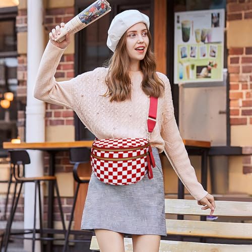 Crossbody Bags for Women, Checkered Bum Bag Crossbody, Spacious Nylon Shoulder Handbag Mom Bag (Red checkered) - color: Red checkered