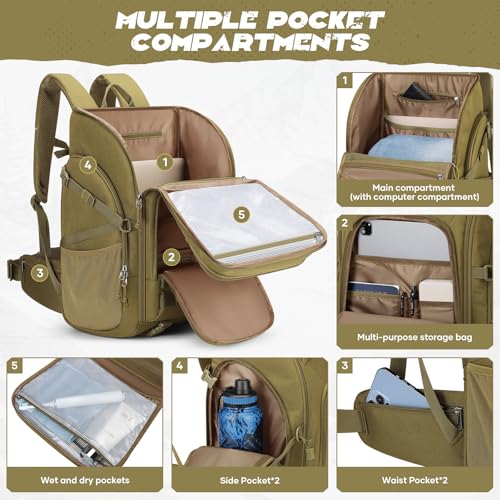 Maelstrom Tactical Backpack for Men, Water Resistant 40L Military Bag | Molle System, 900d Polyester, Laptop Pocket, Load Compression, Tripod Straps, For Hunting, Travel, Hiking,Gym, Camping - color: B.khaki
