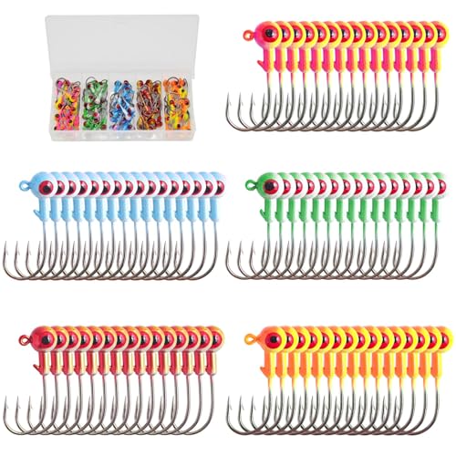 Crappie Jig Heads Kit, 75 Pieces Fishing Jig Head Hooks for Fishing Crappie Bass Trout Walleye 1/8oz 1/16oz 1/32oz - color: Fishing Jigs 75Pcs-1/32