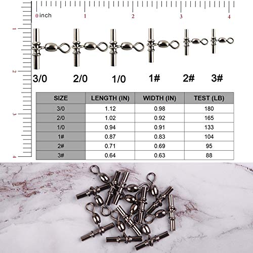 OROOTL Fishing Cross Line 3 Way Swivel, 60pcs T-Shape Sleeve Swivels for Deep Drop Rigs Heavy Duty Crossline Crane Swivel Connecter Saltwater Fishing Tackle - size: 1#-60PCS